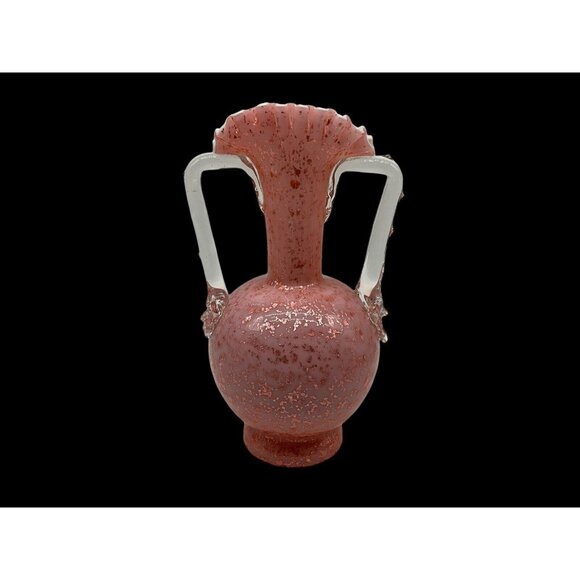 Stevens And Williams VTG Pink Cased Glass Blown Vase w/Thorn Handles Mica Flakes - Picture 2 of 16
